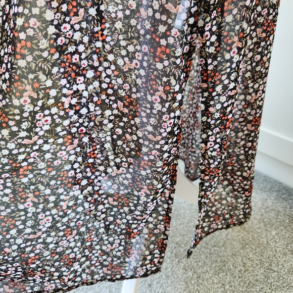 Duster Top Dark Floral Midi Sheer Cottagecore Bohemian Hippie Feminine Girly S - Picture 8 of 17